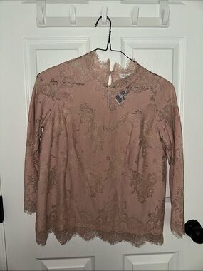 Heartloom Dusty Rose Lace Blouse with Scalloped Trim NWT